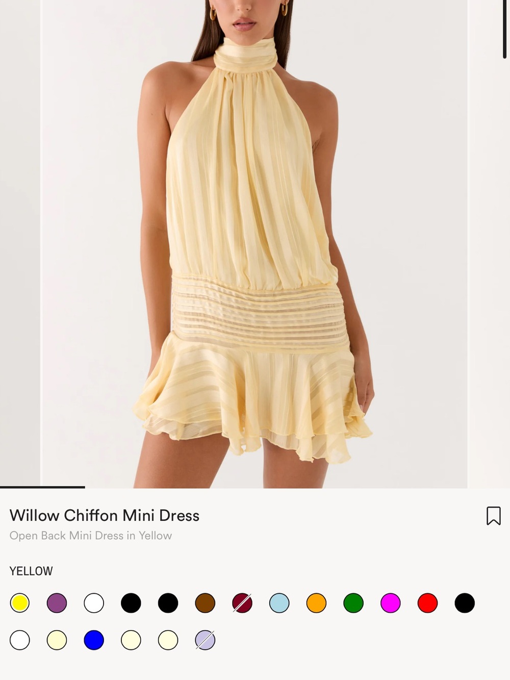 Peppermayo Willow Chiffon Halter Mini Dress in Pale Yellow